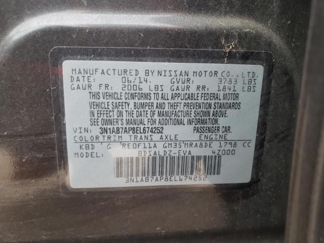 3N1AB7AP8EL674252 - 2014 NISSAN SENTRA S GRAY photo 13