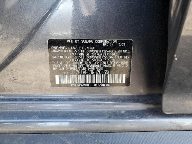 JF2GTAPC3N8205690 - 2022 SUBARU CROSSTREK PREMIUM 石墨色 照片 12