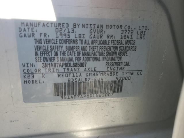 3N1AB7AP8DL685007 - 2013 NISSAN SENTRA S SILVER photo 12