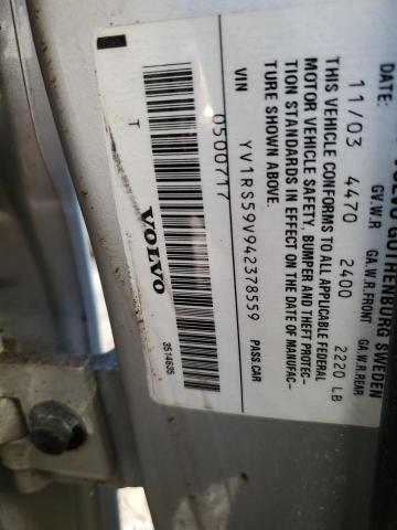 YV1RS59V942378559 - 2004 VOLVO S60 2.5T SILVER photo 13