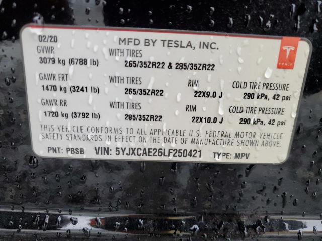 5YJXCAE26LF250421 - 2020 TESLA MODEL X BLACK photo 13