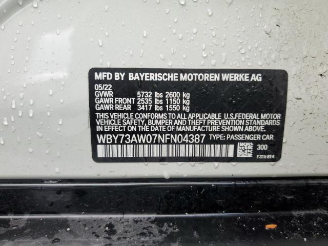WBY73AW07NFN04387 - 2022 BMW I4 EDRIVE4 WHITE photo 12