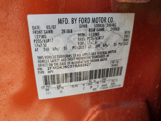 2FMDK36C57BA82827 - 2007 FORD EDGE SE ORANGE photo 13