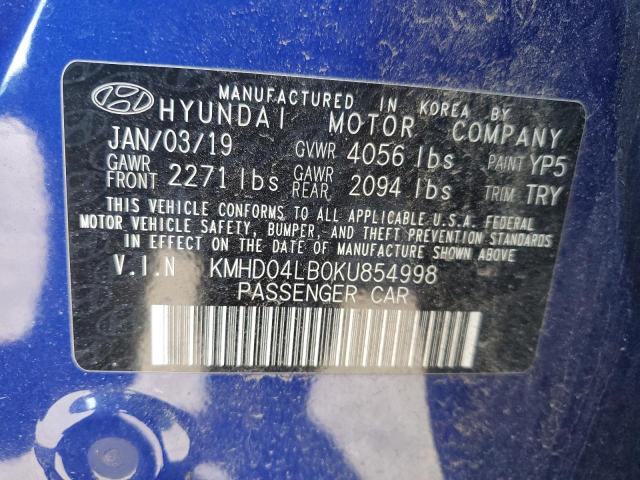 KMHD04LB0KU854998 - 2019 HYUNDAI ELANTRA SPORT BLUE photo 12