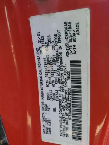 5TESN92N51Z779100 - 2001 TOYOTA TACOMA XTRACAB PRERUNNER 红色 照片 12