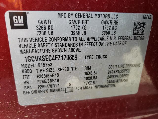 1GCVKSEC4EZ179659 - 2014 CHEVROLET silverado K1500 LTZ RED photo 13