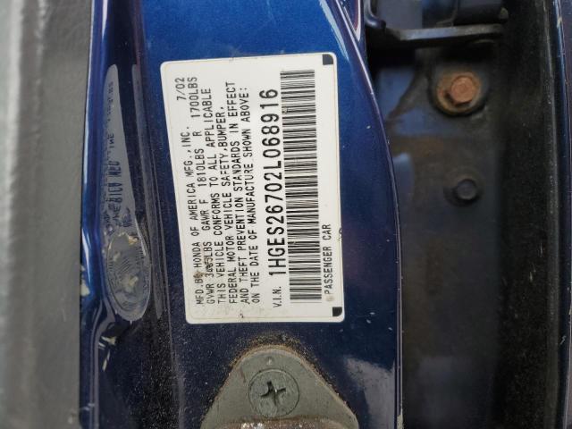 1HGES26702L068916 - 2002 HONDA CIVIC EX BLUE photo 12