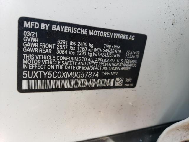 5UXTY5C0XM9G57874 - 2021 BMW X3 XDRIVE30I WHITE photo 12