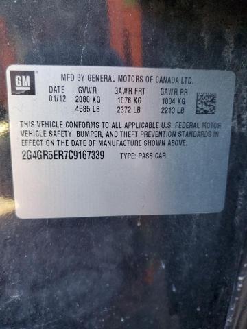 2G4GR5ER7C9167339 - 2012 BUICK REGAL BLACK photo 12