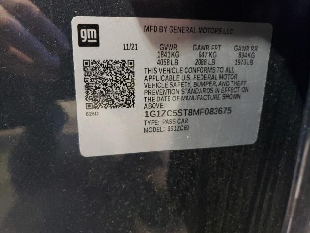 1G1ZC5ST8MF083675 - 2021 CHEVROLET MALIBU LS CHARCOAL photo 12