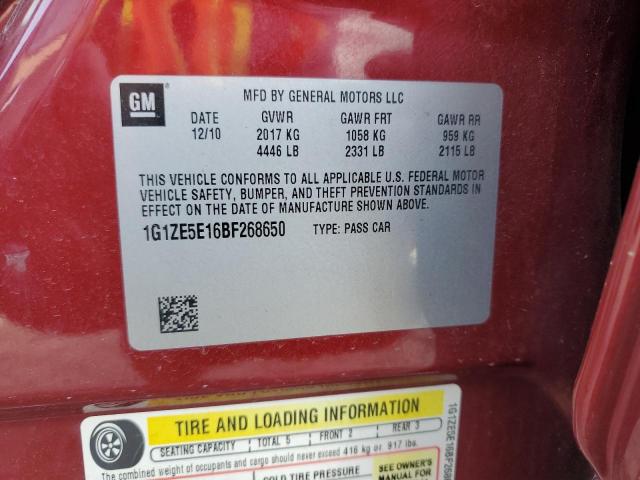 1G1ZE5E16BF268650 - 2011 CHEVROLET MALIBU LTZ 红色 照片 12