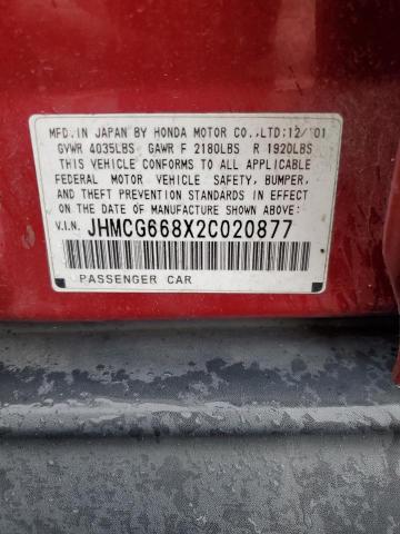 JHMCG668X2C020877 - 2002 HONDA ACCORD EX RED photo 12