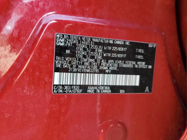 2T3BFREVXHW632785 - 2017 TOYOTA RAV4 LE RED photo 12