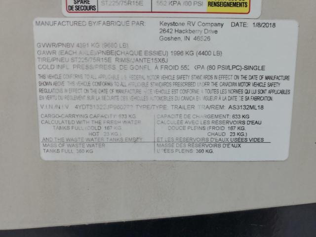 4YDT31322JP960272 - 2018 ATLS ATLAS BEIGE photo 10