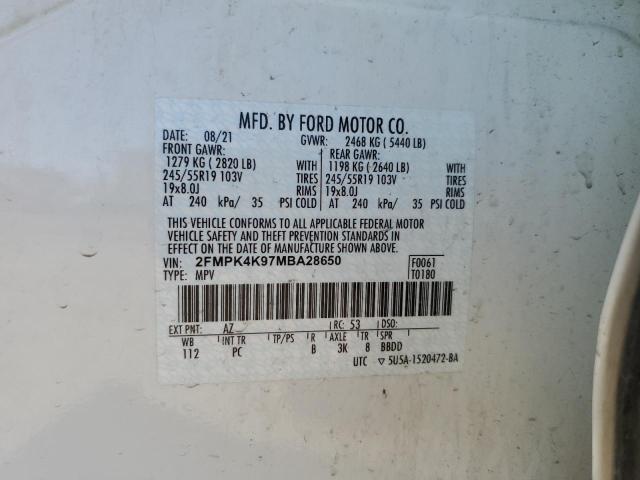 2FMPK4K97MBA28650 - 2021 FORD EDGE TITANIUM WHITE photo 13