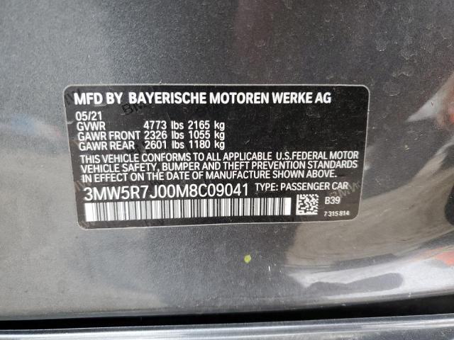 3MW5R7J00M8C09041 - 2021 BMW 330XI Сұр фото 12