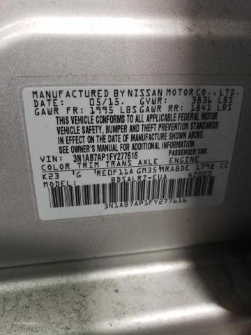 3N1AB7AP1FY277616 - 2015 NISSAN SENTRA S SILVER photo 12