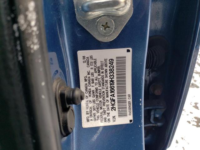 2HGFA16619H338249 - 2009 HONDA CIVIC LX-S Mavi foto 13