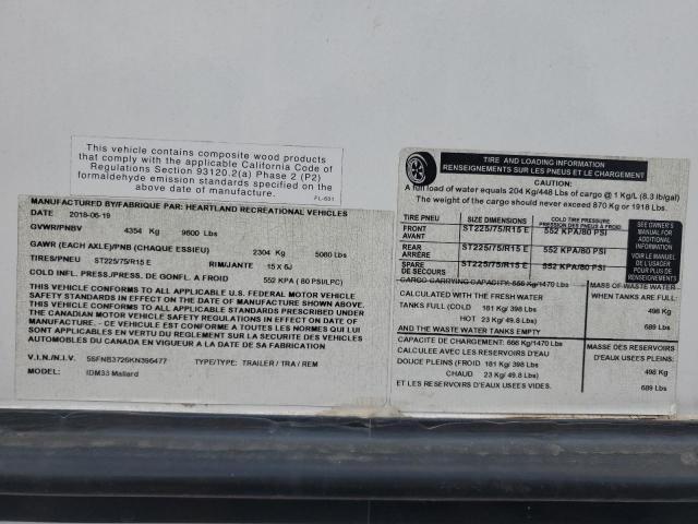 5SFNB3726KN396477 - 2019 HEARTLAND GATEWAY თეთრი ფოტო 10