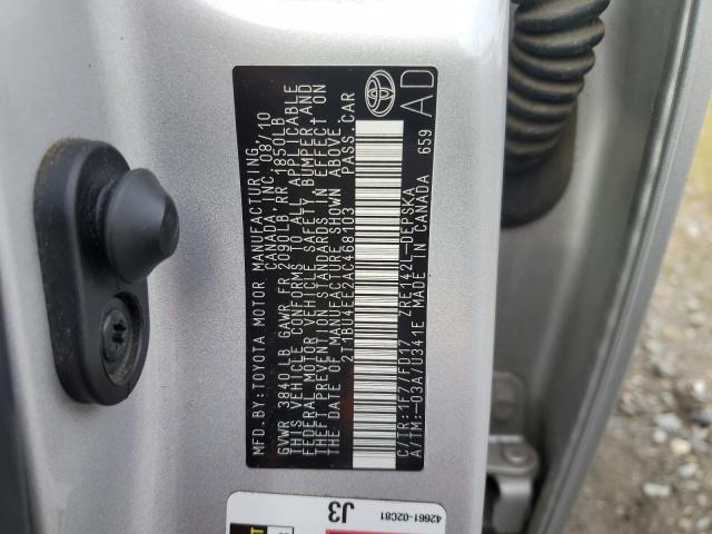 2T1BU4EE2AC468103 - 2010 TOYOTA COROLLA BASE SILVER photo 12