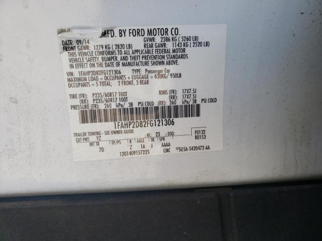 1FAHP2D82FG121306 - 2015 FORD TAURUS SE WHITE photo 12