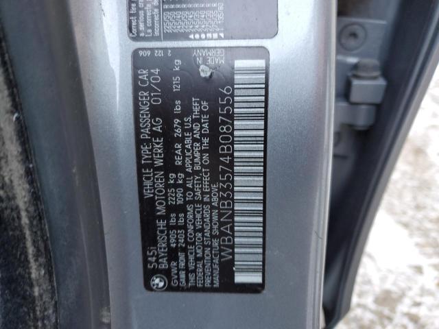 WBANB33574B087556 - 2004 BMW 545 I GRAY photo 12