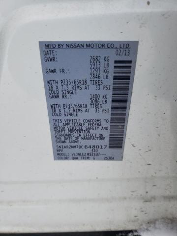 5N1AR2MM7DC648017 - 2013 NISSAN PATHFINDER S WHITE photo 13