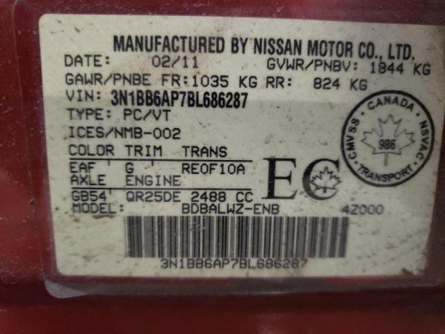 3N1BB6AP7BL686287 - 2011 NISSAN SENTRA SE-R RED photo 12