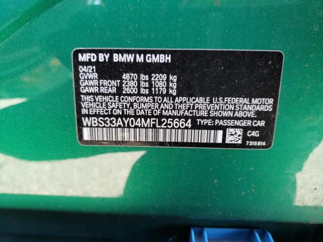 WBS33AY04MFL25664 - 2021 BMW M3 COMPETITION GREEN photo 13
