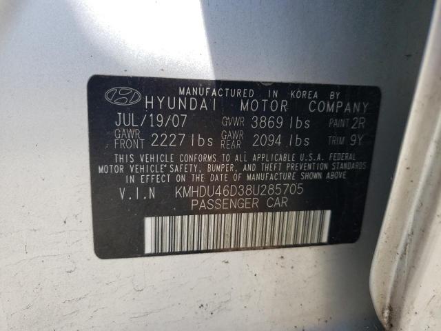 KMHDU46D38U285705 - 2008 HYUNDAI ELANTRA GLS SILVER photo 12