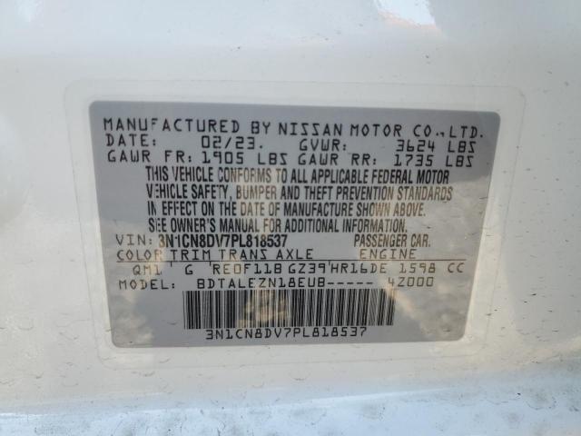 3N1CN8DV7PL818537 - 2023 NISSAN VERSA S WHITE photo 12