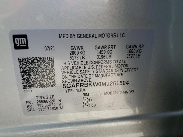 5GAERBKW0MJ251594 - 2021 BUICK ENCLAVE ESSENCE 银色 照片 13