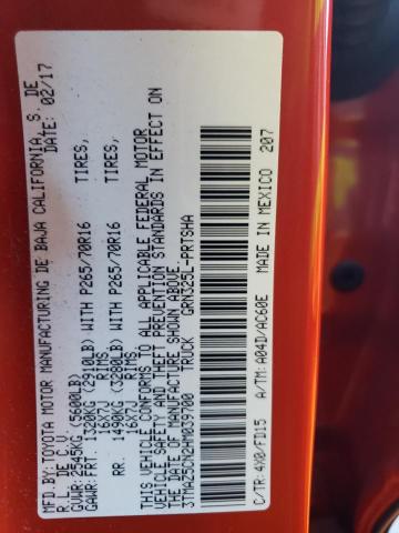 3TMAZ5CN2HM039700 - 2017 TOYOTA TACOMA DOUBLE CAB 橙色 照片 12