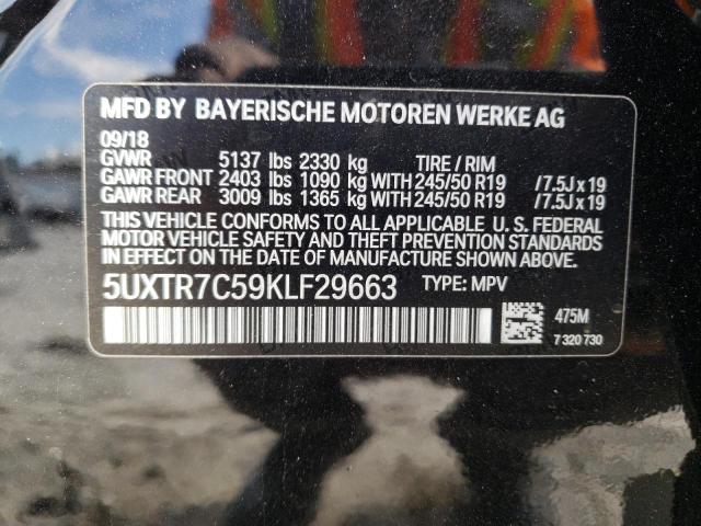 5UXTR7C59KLF29663 - 2019 BMW 1000 SDRIVE30I BLACK photo 13