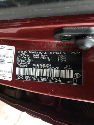 JTDBE30K330207368 - 2003 TOYOTA CAMRY LE MAROON photo 12