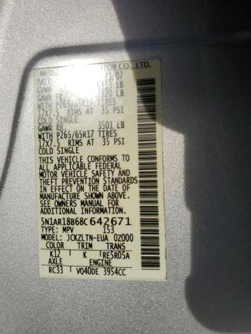 5N1AR18B68C642671 - 2008 NISSAN PATHFINDER S SILVER photo 13