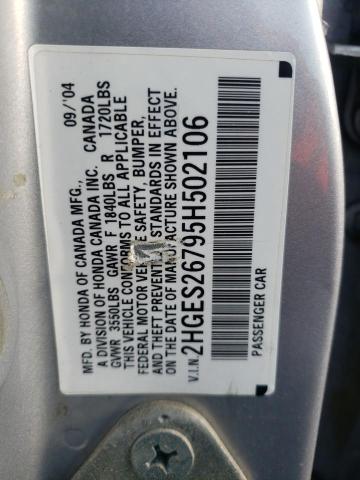 2HGES26795H502106 - 2005 HONDA CIVIC EX SILVER photo 12