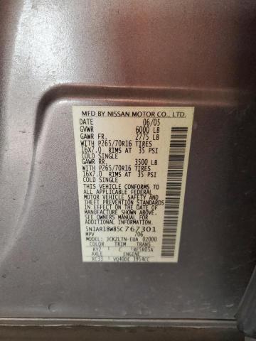 5N1AR18W85C767301 - 2005 NISSAN PATHFINDER LE TAN photo 13