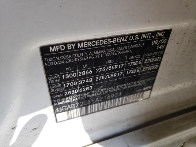 4JGAB72E8YA216924 - 2000 MERCEDES-BENZ ML 430 WHITE photo 13