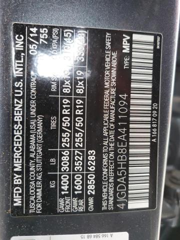 4JGDA5HB8EA411094 - 2014 MERCEDES-BENZ ML 350 4MATIC CHARCOAL photo 14