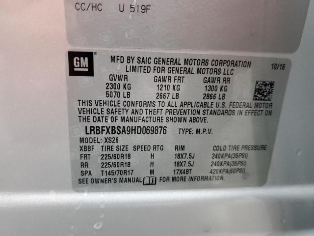 LRBFXBSA9HD069876 - 2017 BUICK ENVISION ESSENCE Արծաթագույն լուսանկար 13