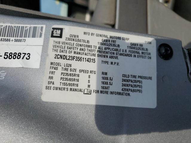 2CNDL23F356114315 - 2005 CHEVROLET EQUINOX LS SILVER photo 13