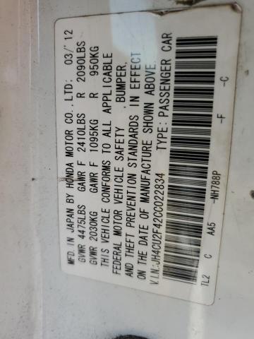 JH4CU2F42CC022834 - 2012 ACURA TSX WHITE photo 12