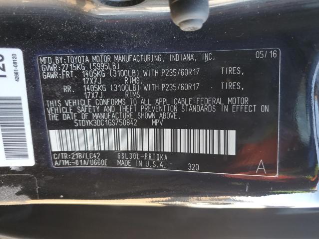 5TDYK3DC1GS750842 - 2016 TOYOTA SIENNA XLE BLACK photo 13