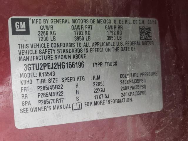 3GTU2PEJ2HG156196 - 2017 GMC SIERRA K1500 DENALI MAROON photo 12