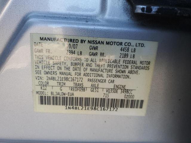 1N4BL21E98C167172 - 2008 NISSAN ALTIMA 3.5SE SILVER photo 12