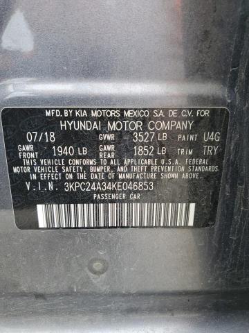 3KPC24A34KE046853 - 2019 HYUNDAI ACCENT SE GRAY photo 12