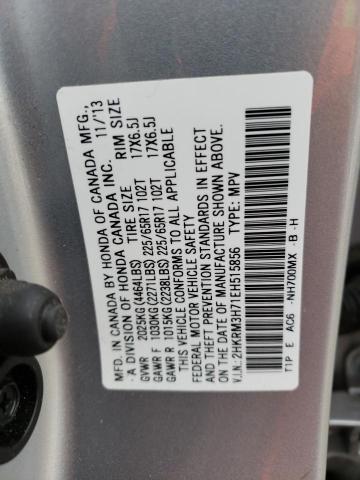 2HKRM3H71EH515856 - 2014 HONDA CR-V EXL SILVER photo 13