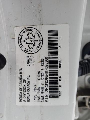 2HGFC2F54KH026360 - 2019 HONDA CIVIC LX 白色 照片 13