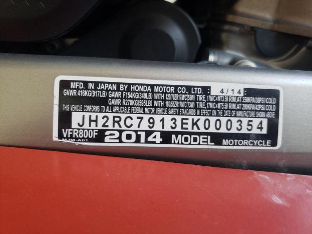 JH2RC7913EK000354 - 2014 HONDA VFR800 F WHITE photo 10